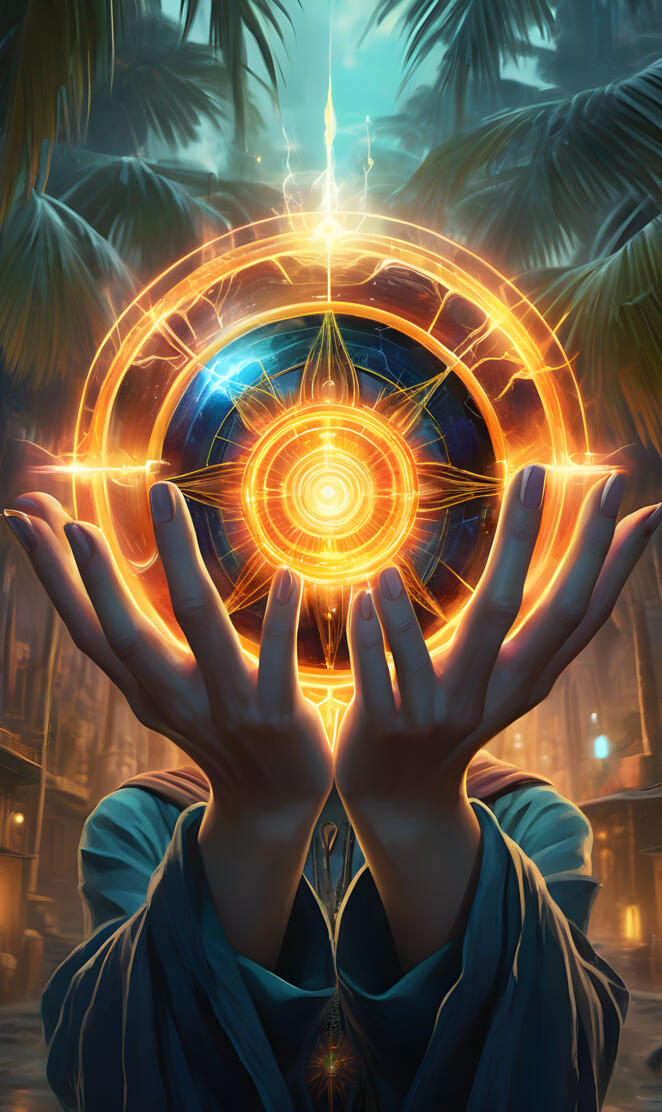 Witch with energy portals in her palms