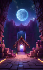 a lit up entrance to a building