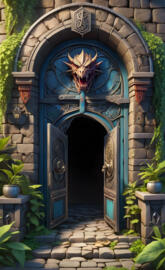 a doorway with a flower in it