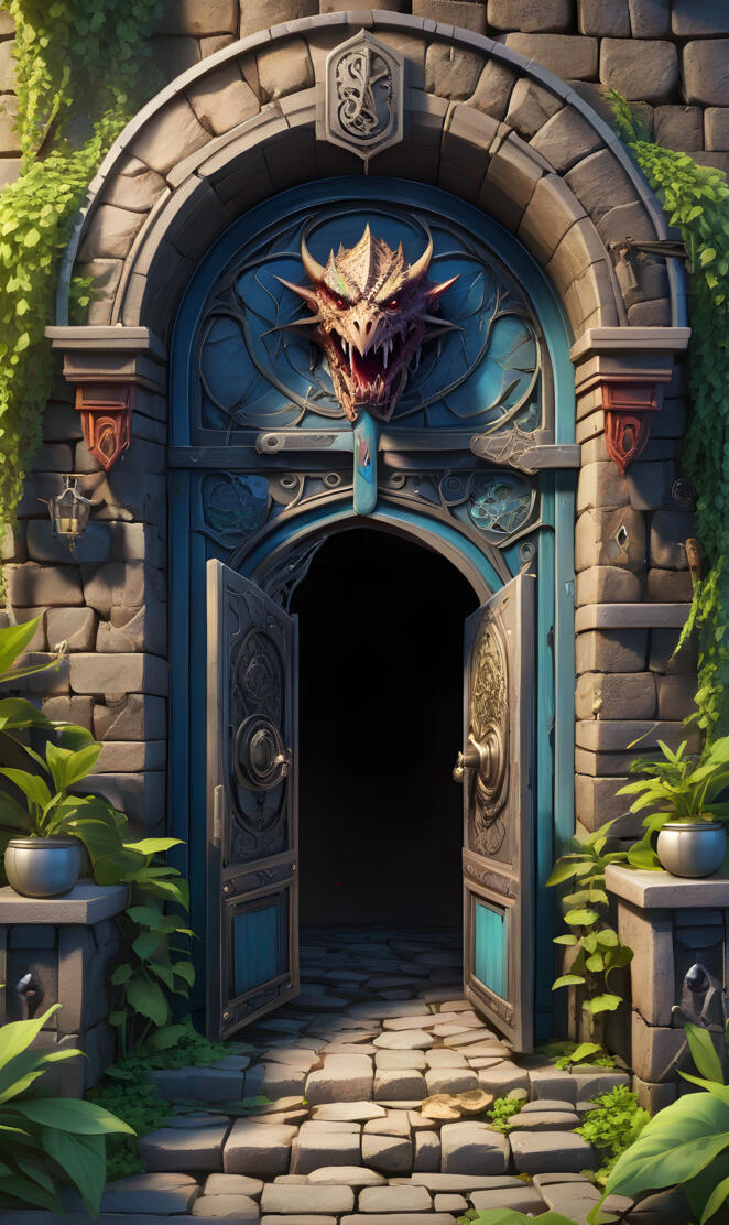 a doorway with a flower in it