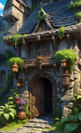 a house with a large arched doorway