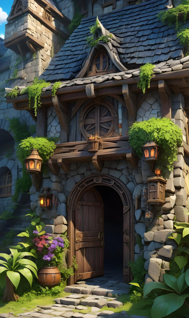 a house with a large arched doorway