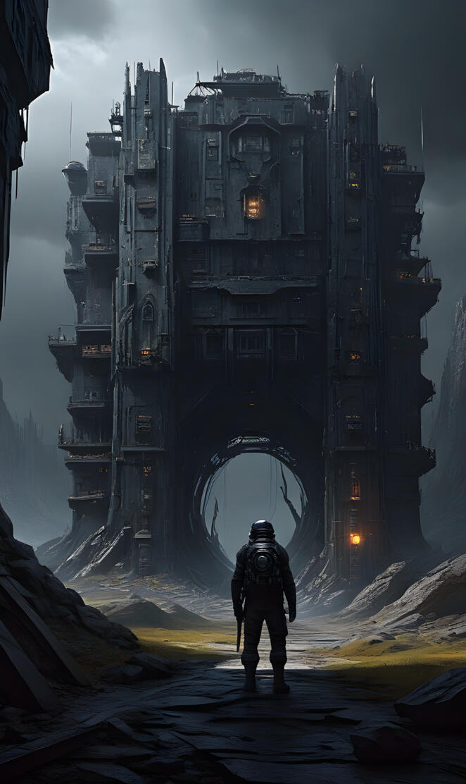 a man standing in front of a destroyed building