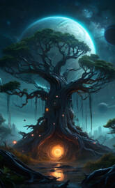 a tree with a portal to other worlds