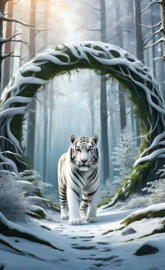 white tiger ina winter forest