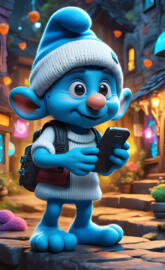 a blue and white toy smurf