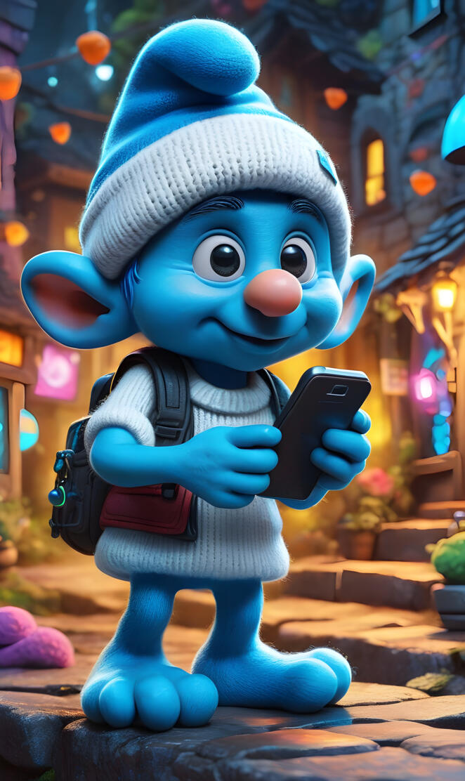 a blue and white toy smurf