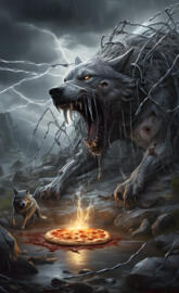 zombie wolf eating pizza