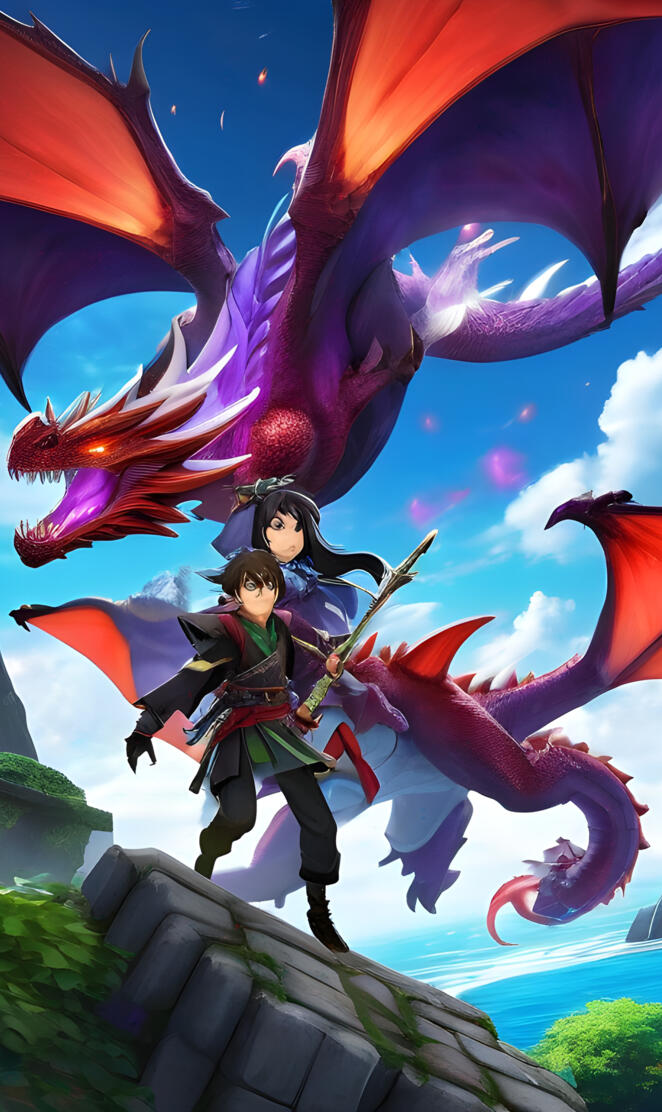 a couple of people fighting the red dragon