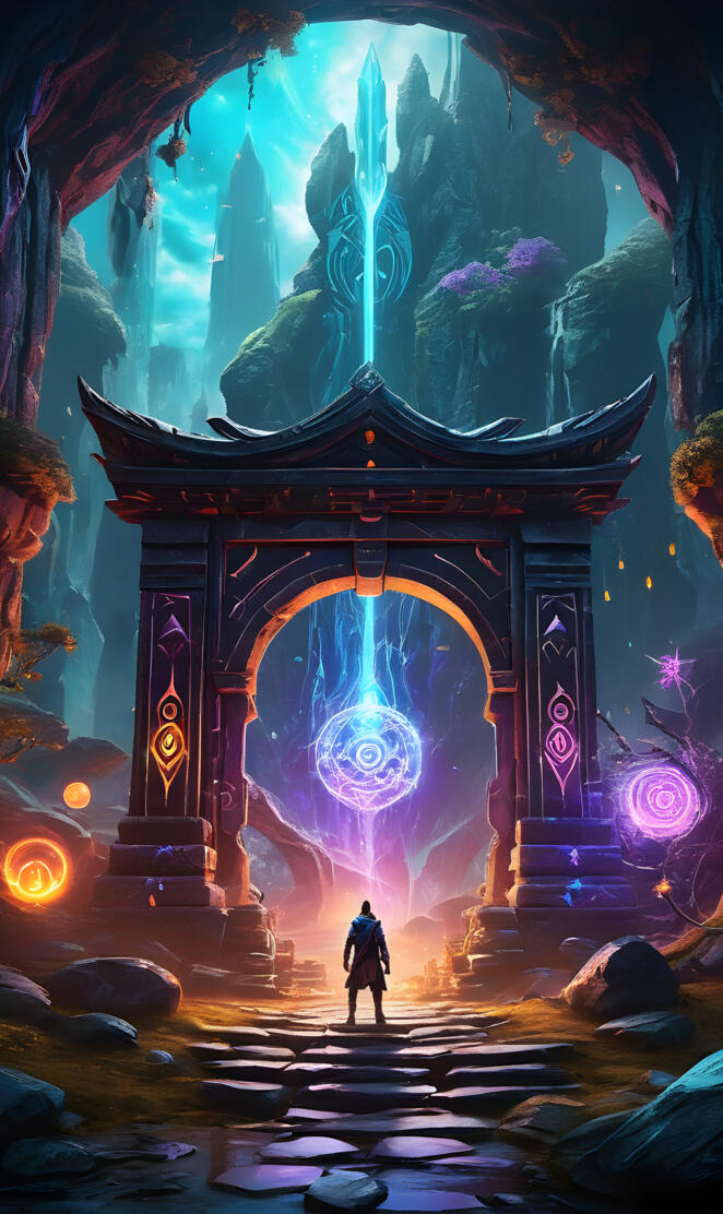 a person walking in a dark room with a large screen and lights