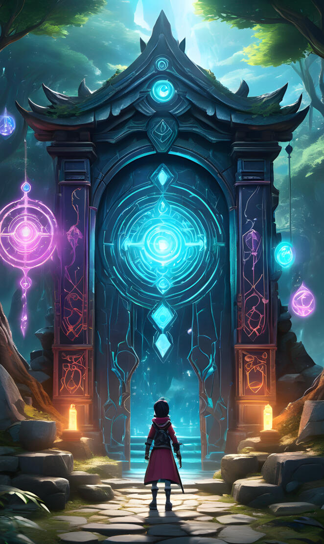 a person standing in a room with colorful walls