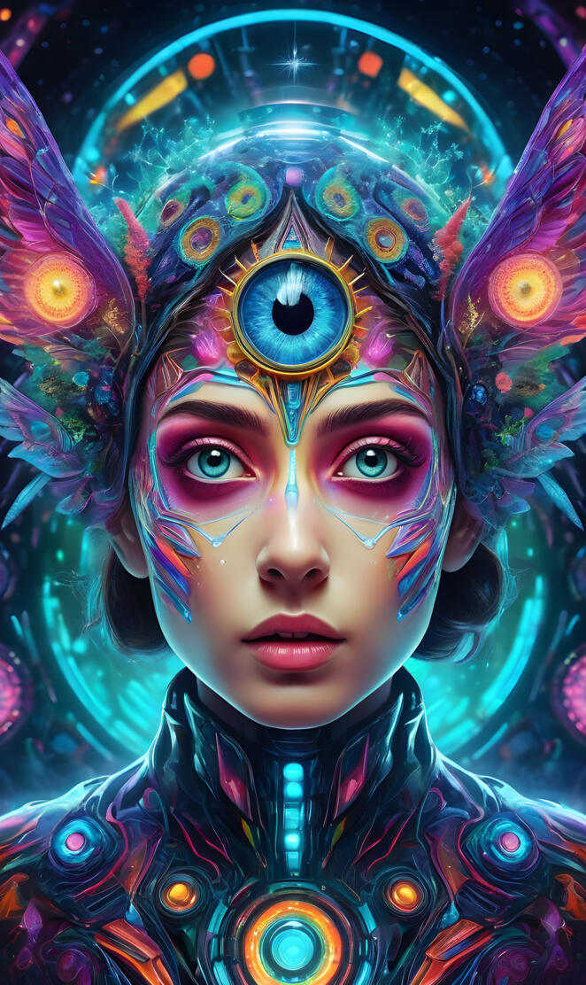 In a psychedelic world, An Hyperrealistic, Ultra-detailed, Anatomicall