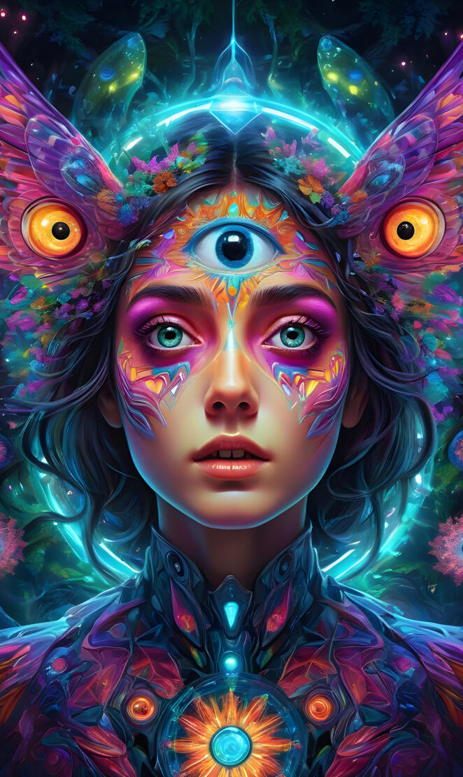In a psychedelic world, An Hyperrealistic, Ultra-detailed, Anatomicall