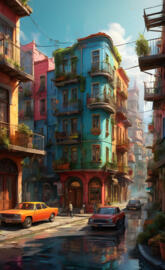 a street with cars and buildings on both sides