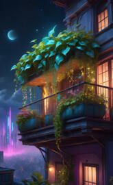 Solarpunk Lunarpunk balcony garden