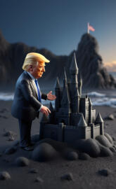 Donald Trump rules from a black sand castle. is the tide coming in?