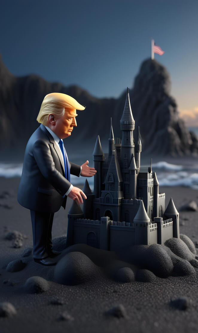 Donald Trump rules from a black sand castle. is the tide coming in?
