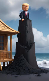 Trump rules from a black sandcastle