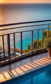 a view froma a balcony, beach , sea