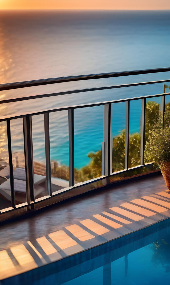 a view froma a balcony, beach , sea