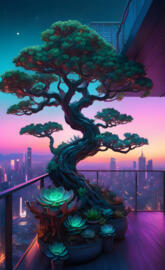 Lunarpunk Porch Bioluminescent Succulents Potted Tree