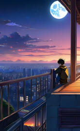 a person standing on a balcony looking out at the city