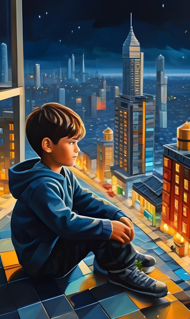 a boy sitting on a window ledge