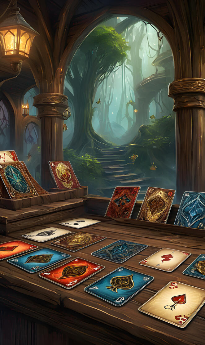 forest background with cards on table