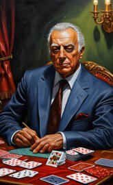 a man sitting at a table playing cards