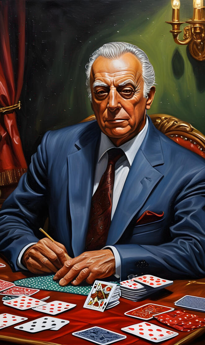 a man sitting at a table playing cards