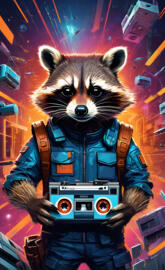 Racoon with Tape Deck