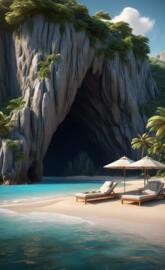 Tropical cave on a beach
