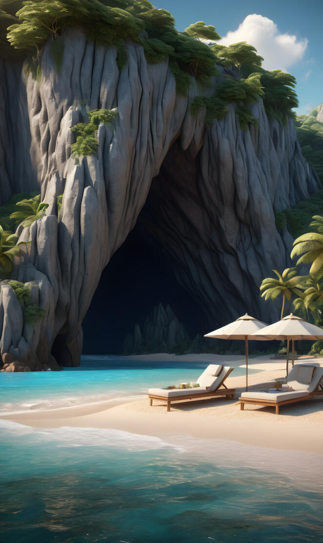 Tropical cave on a beach