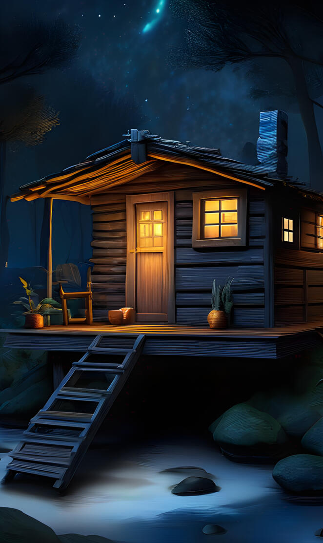 a house with a pool and a deck with a view of the moon