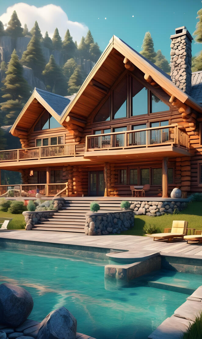 a house with a pool in the front