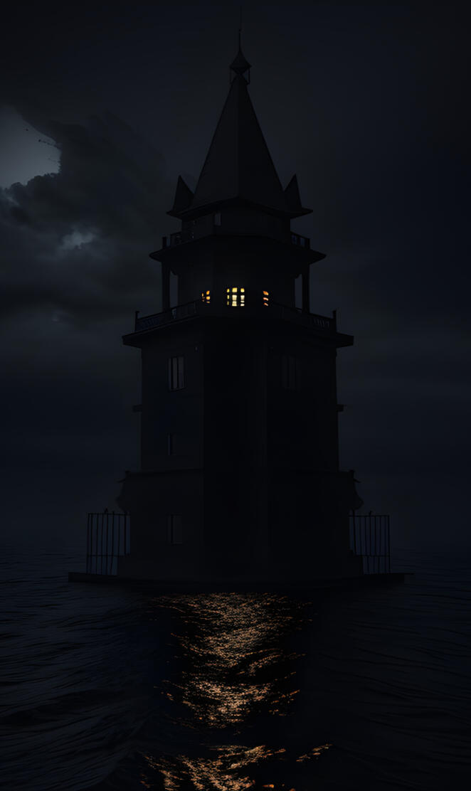 a lighthouse on a pier at night