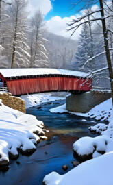 a bridge over a river with snow on the sides