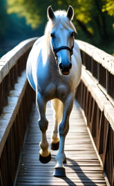 white horse crossing the bridge
