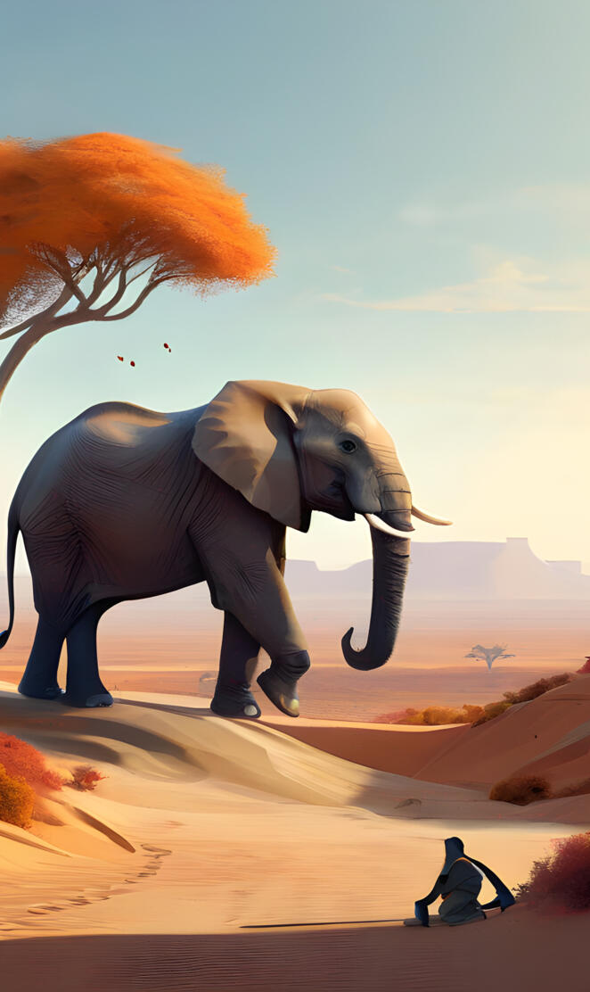 an elephant walking on a sandy path