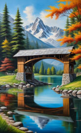 covered bridge over lake
