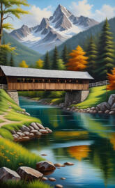 covered bridge near a lake