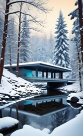 a house with a pool and trees around it