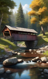 covered bridge on a river