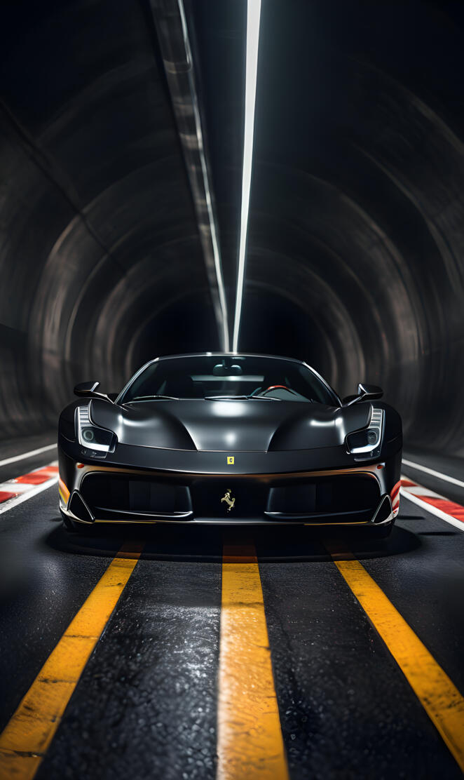 Black Ferrari in a tunnel