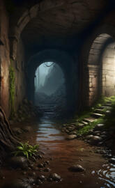 dim tunnel, wet soil