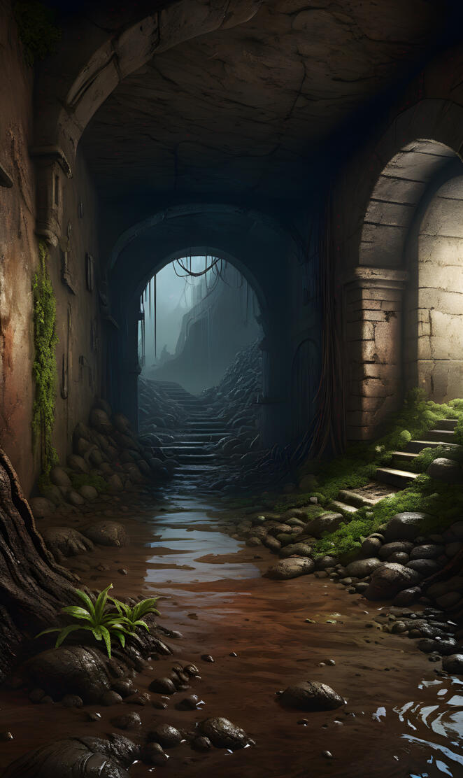 dim tunnel, wet soil