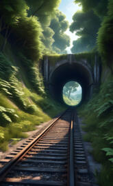 a train track going through a tunnel
