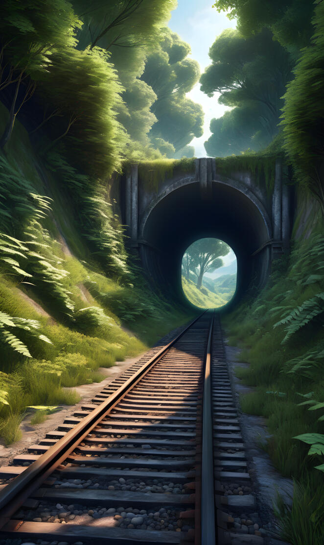 a train track going through a tunnel