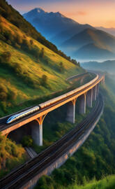 Train goes to mighty mountains