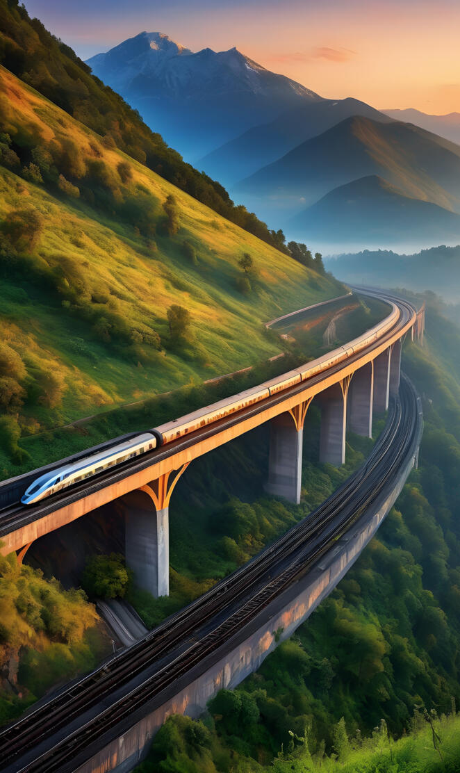 Train goes to mighty mountains